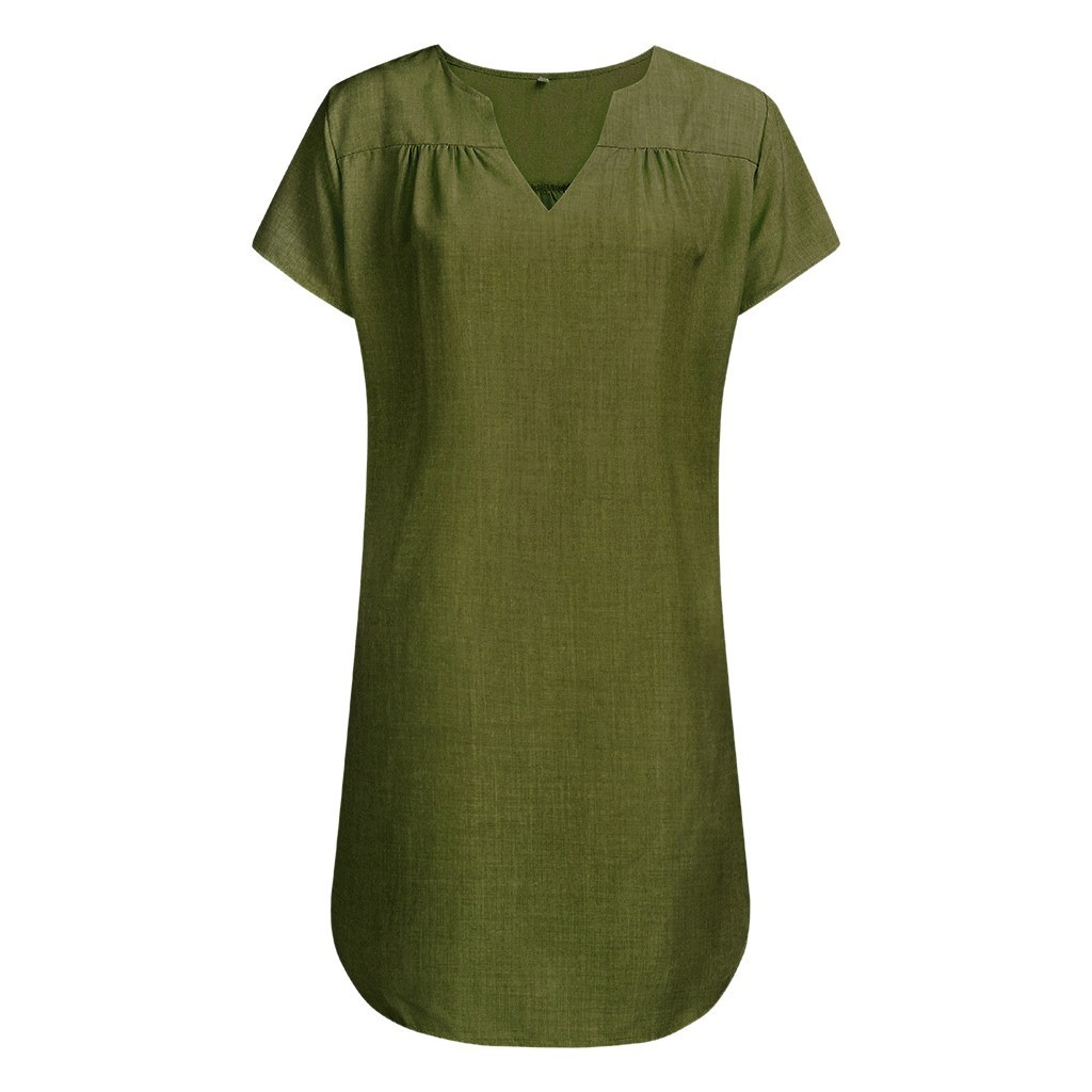 thumbnail image 2 of Vestido camiseta informal de verano con cuello en V para mujer tallas grandes - Corte holgado, tejido de algodón/lino - Adecuado para la playa/fiestas - Tallas S-XXL, 2 of 6